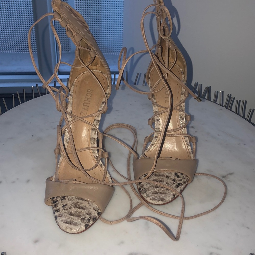 Schultz snake skin nude heels